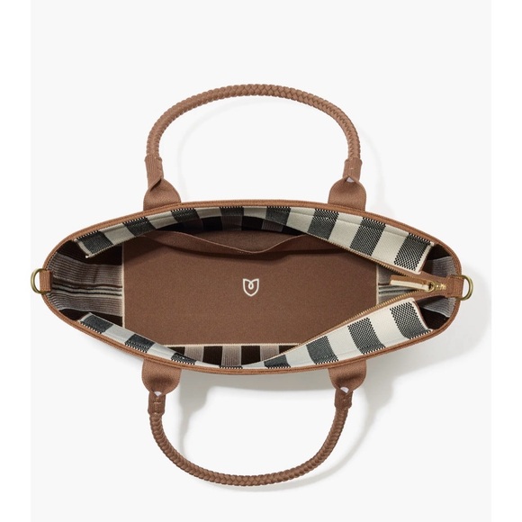 ROTHYS Rothy's The Lightweight Zip Tote Cabana Stripe Cream Black Camel NEW Tags - Picture 13 of 14